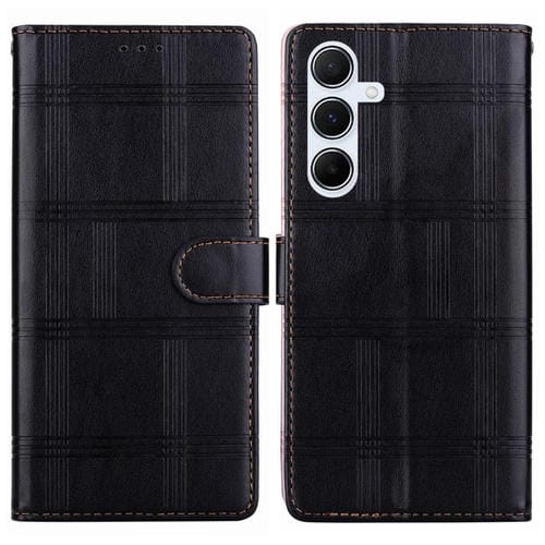 Funda de cuero con relieve a cuadros para Samsung Galaxy A17 4G/5G (negra)