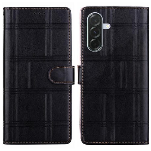 Funda de cuero con relieve a cuadros para Samsung Galaxy A36 5G/A56 5G (negra)