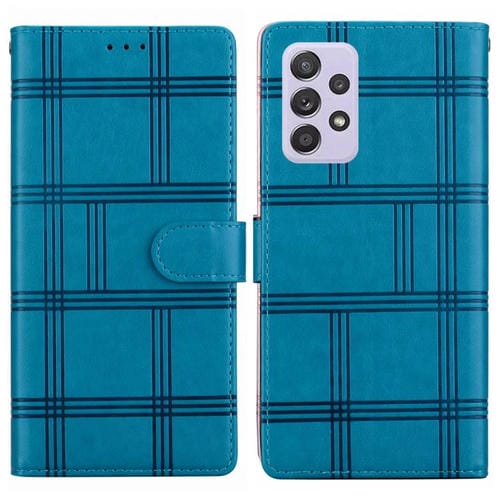 Funda de piel con relieve a cuadros para Samsung Galaxy A52/A52s 5G (azul)