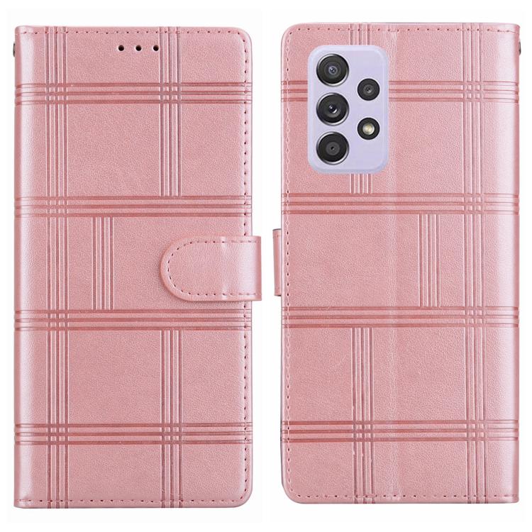 Funda de piel con relieve a cuadros para Samsung Galaxy A52/A52s 5G (rosa)