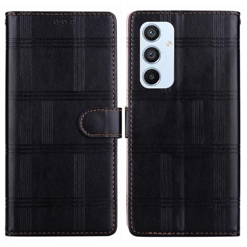 Funda de cuero con relieve a cuadros para Samsung Galaxy A54 5G (negra)