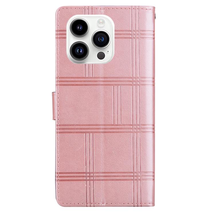 Funda de piel con relieve a cuadros para iPhone 16 Pro Max (rosa)