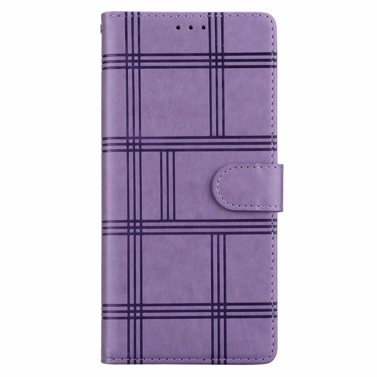Funda de piel con relieve a cuadros para iPhone 16 Plus (morada)