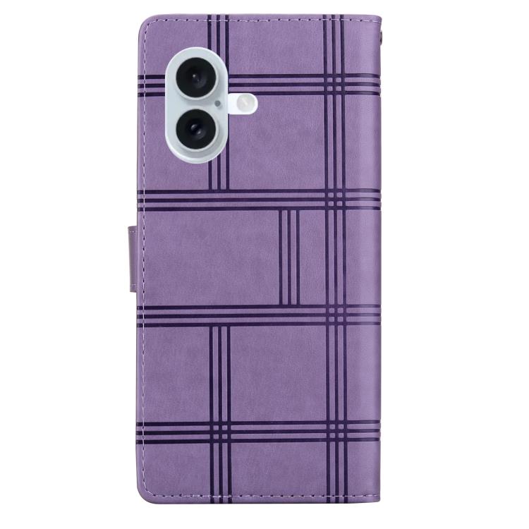 Funda de piel con relieve a cuadros para iPhone 16 Plus (morada)