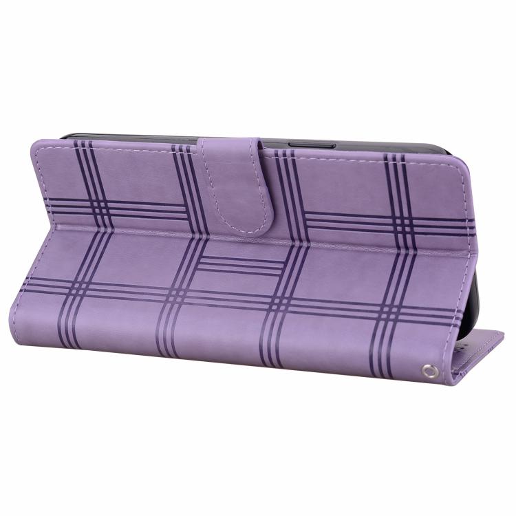 Funda de piel con relieve a cuadros para iPhone 16 Plus (morada)