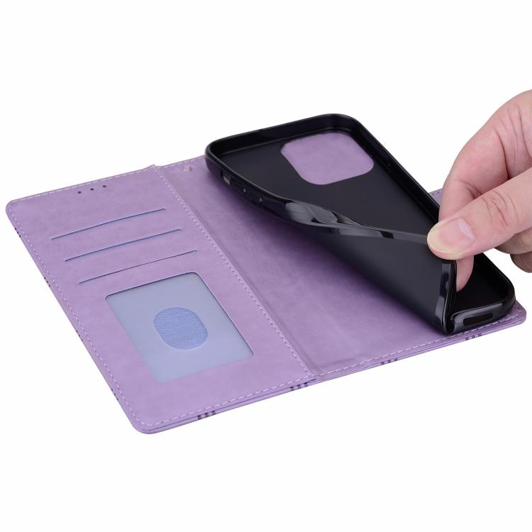 Funda de piel con relieve a cuadros para iPhone 16 Plus (morada)