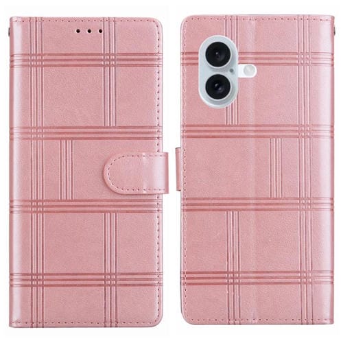 Funda de piel con relieve a cuadros para iPhone 16 Plus (rosa)