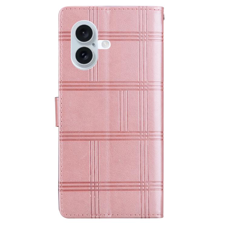 Funda de piel con relieve a cuadros para iPhone 16 Plus (rosa)