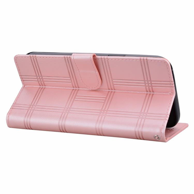 Funda de piel con relieve a cuadros para iPhone 16 Plus (rosa)