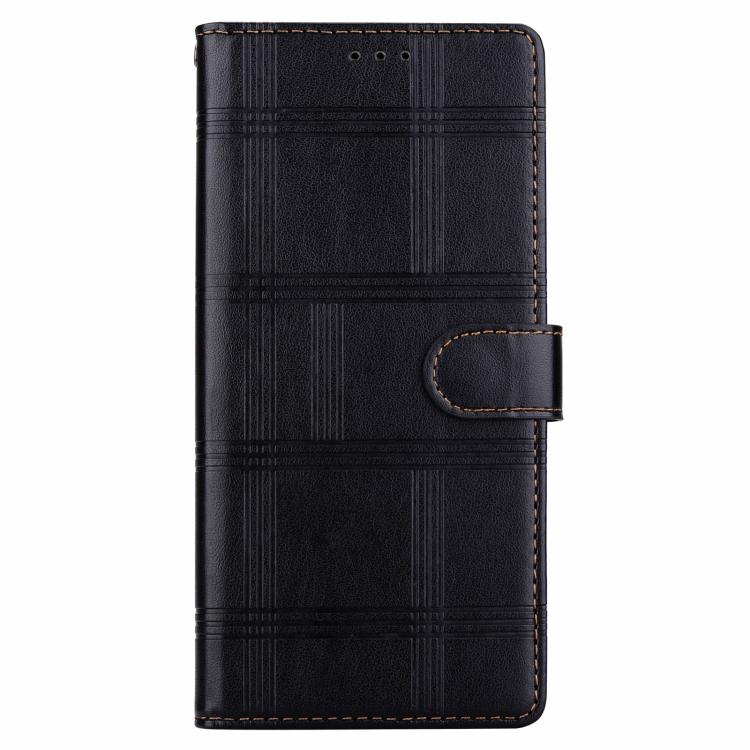 Funda de cuero con relieve a cuadros para iPhone 16 Plus (negra)
