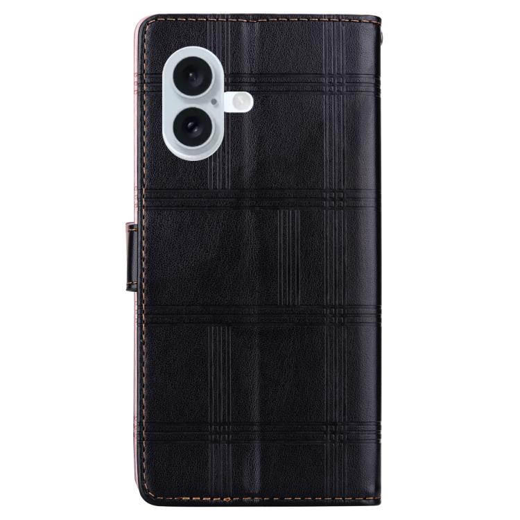Funda de cuero con relieve a cuadros para iPhone 16 Plus (negra)