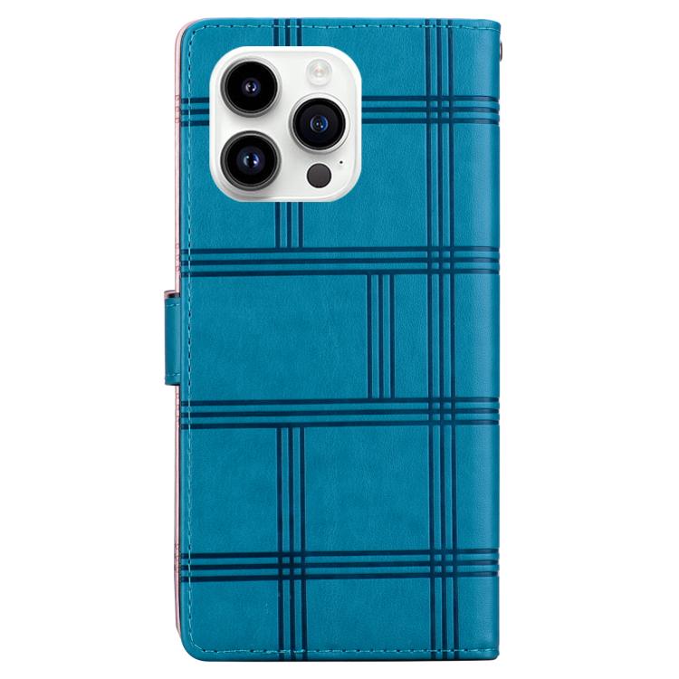 Funda de piel con relieve a cuadros para iPhone 15 Pro Max (azul)