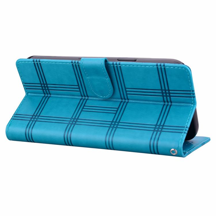 Funda de piel con relieve a cuadros para iPhone 15 Pro Max (azul)