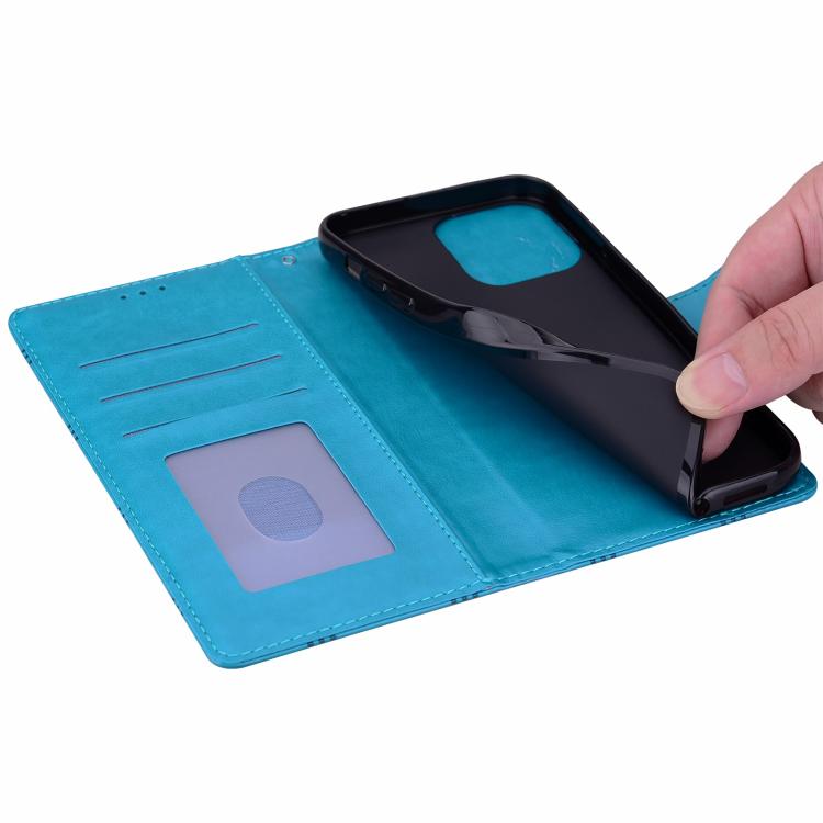 Funda de piel con relieve a cuadros para iPhone 15 Pro Max (azul)