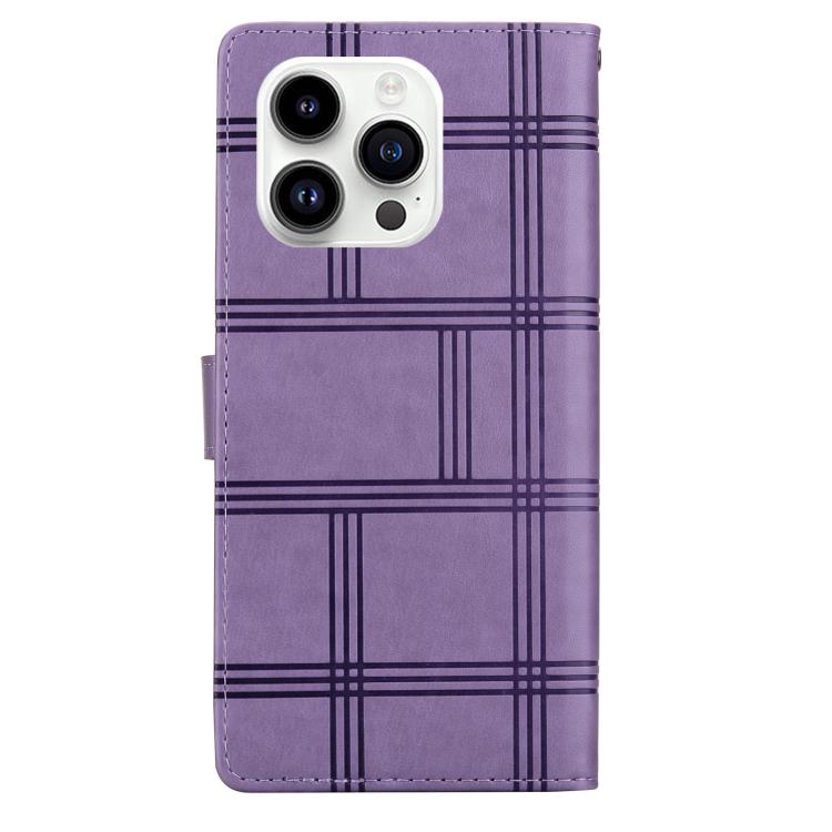 Funda de piel con relieve a cuadros para iPhone 15 Pro Max (morada)