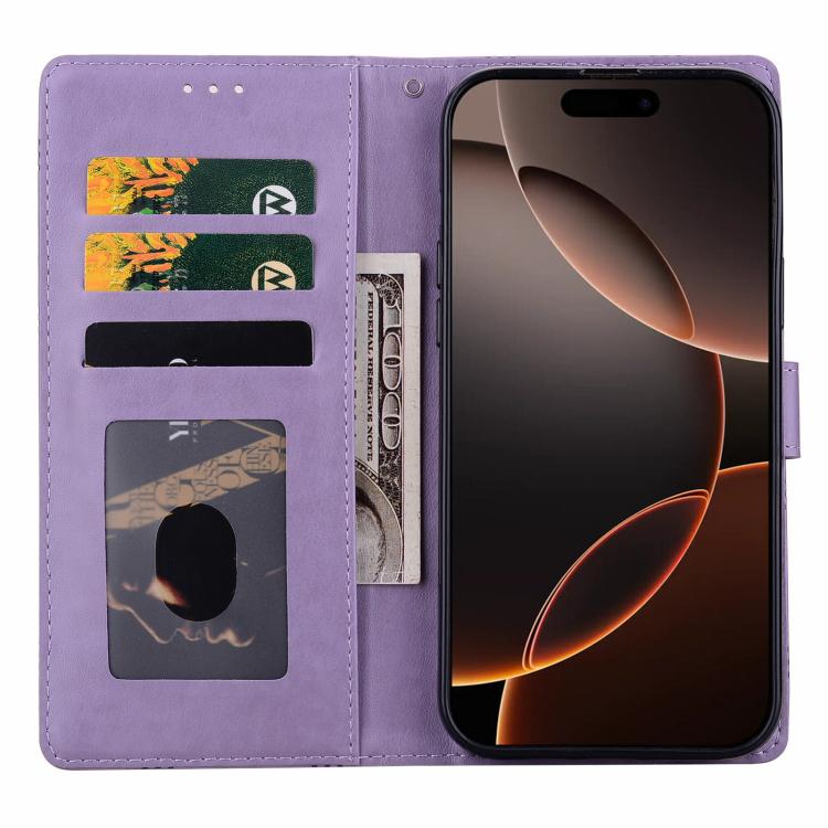 Funda de piel con relieve a cuadros para iPhone 15 Pro Max (morada)