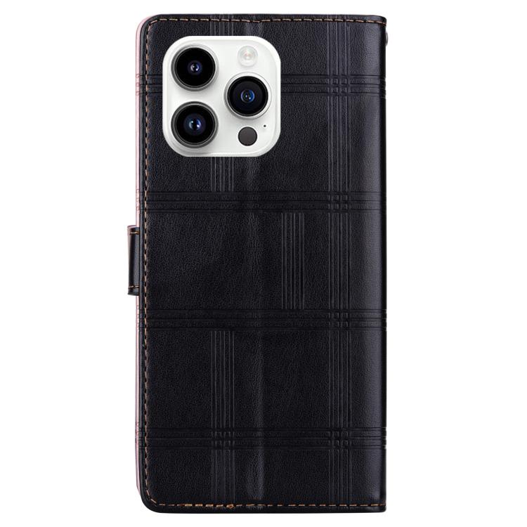 Funda de cuero con relieve a cuadros para iPhone 15 Pro Max (negra)