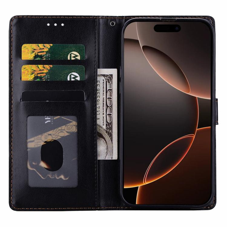 Funda de cuero con relieve a cuadros para iPhone 15 Pro Max (negra)