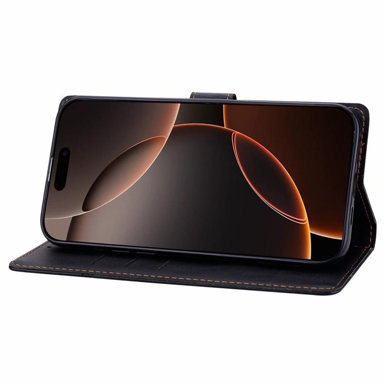 Funda de cuero con relieve a cuadros para iPhone 15 Pro Max (negra)