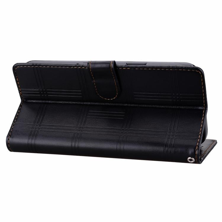 Funda de cuero con relieve a cuadros para iPhone 15 Pro Max (negra)
