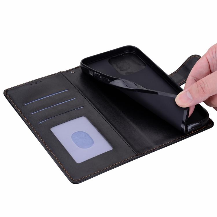 Funda de cuero con relieve a cuadros para iPhone 15 Pro Max (negra)