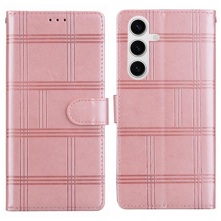 Funda de piel con relieve a cuadros para Samsung Galaxy S25 5G (rosa)