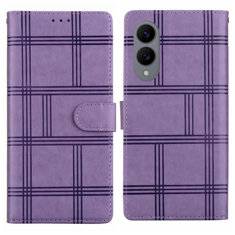 Funda de piel con relieve a cuadros para Samsung Galaxy S25 Edge 5G (morada)