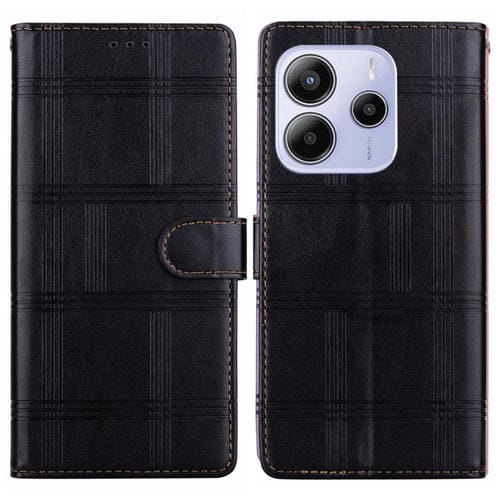 Funda de cuero con relieve a cuadros para Redmi Note 14 4G (164,84 mm) (negro)