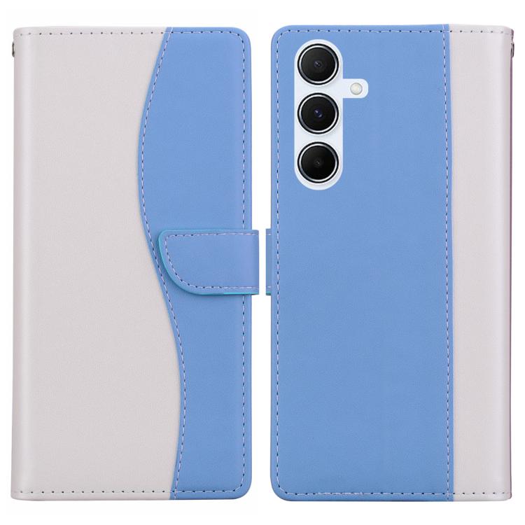 Funda de cuero bicolor con relieve para Samsung Galaxy A16 4G/5G (blanco y azul)