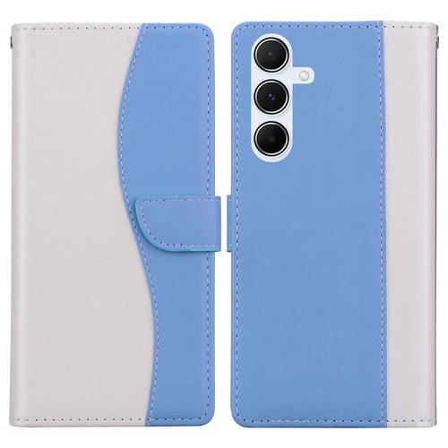 Funda de cuero bicolor con relieve para Samsung Galaxy A35 5G (blanco y azul)