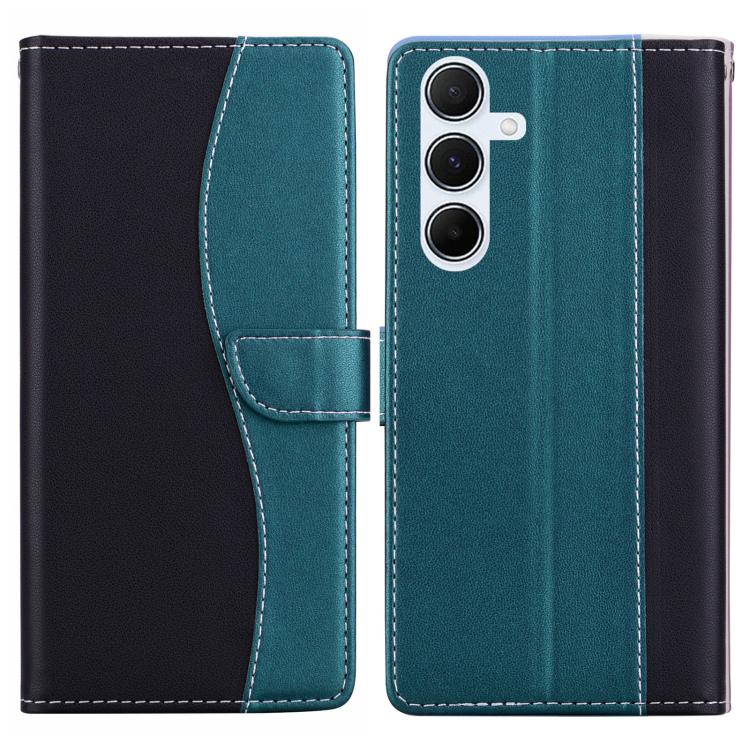 Funda de cuero bicolor con relieve para Samsung Galaxy A25 5G (negro y verde)