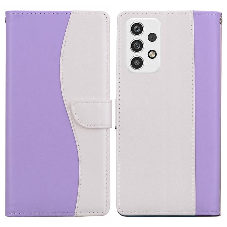 Funda de cuero bicolor con relieve para Samsung Galaxy A23 5G (morado y blanco)