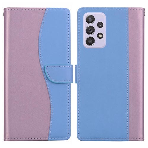 Funda de cuero bicolor con relieve para Samsung Galaxy A52/A52s 5G (rosa y azul)