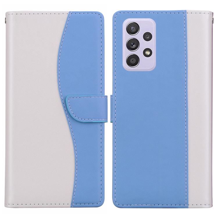 Funda de cuero bicolor con relieve para Samsung Galaxy A52/A52s 5G (blanco y azul)