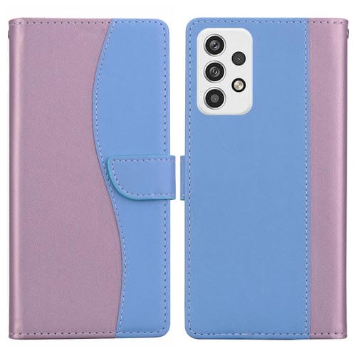 Funda de cuero bicolor con relieve para Samsung Galaxy A32 5G (rosa y azul)