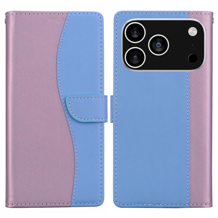 Funda de cuero bicolor con relieve para iPhone 17 Pro (rosa y azul)