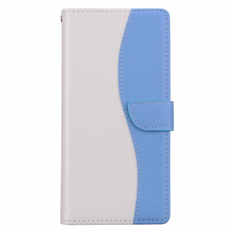 Funda de cuero bicolor con relieve para iPhone 16e (blanco y azul)