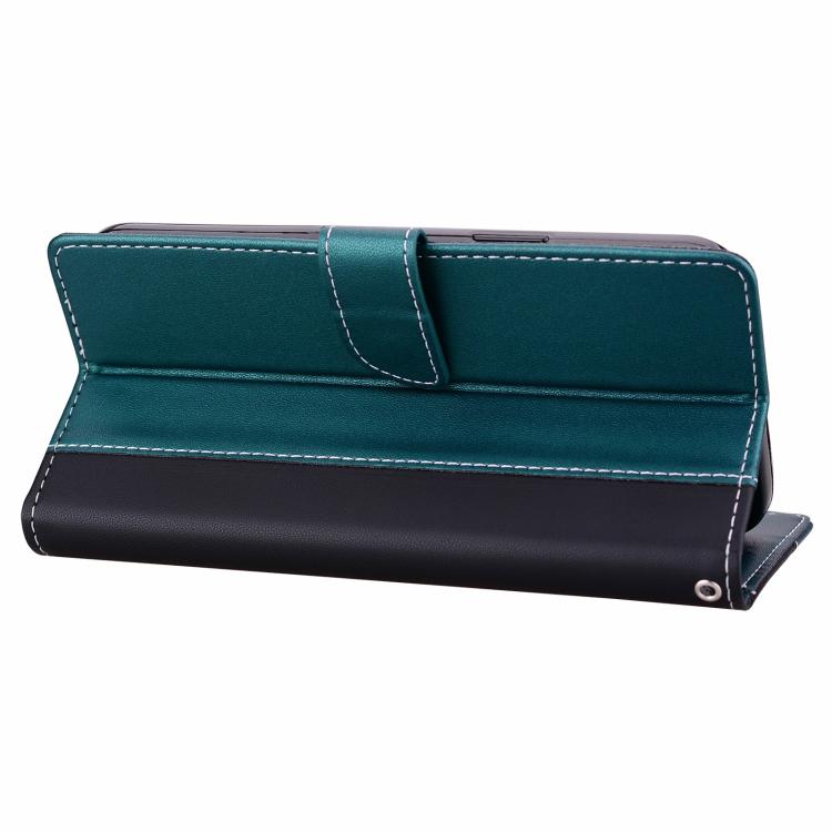 Funda de cuero bicolor con relieve para iPhone 16e (negro y verde)