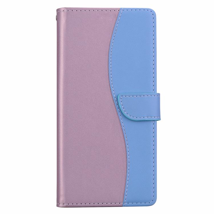 Funda de cuero bicolor con relieve para iPhone 16 Pro Max (rosa y azul)