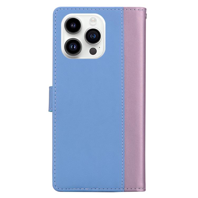 Funda de cuero bicolor con relieve para iPhone 16 Pro Max (rosa y azul)
