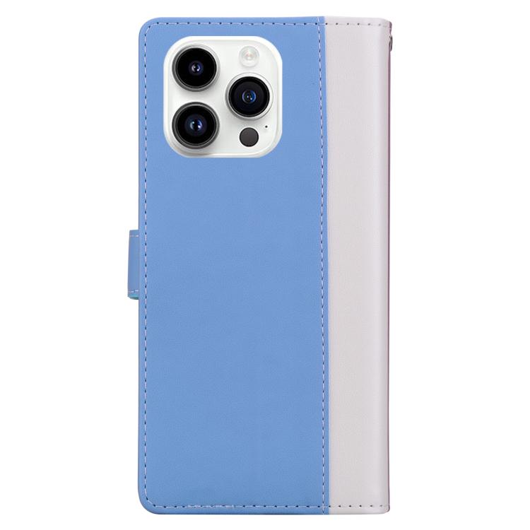 Funda de cuero bicolor con relieve para iPhone 16 Pro Max (blanco y azul)