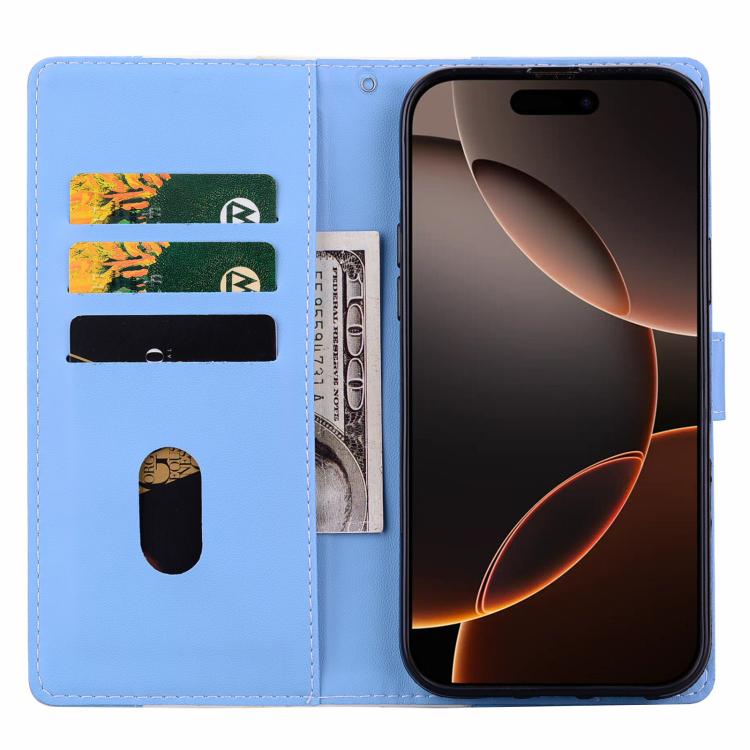 Funda de cuero bicolor con relieve para iPhone 16 Pro Max (blanco y azul)