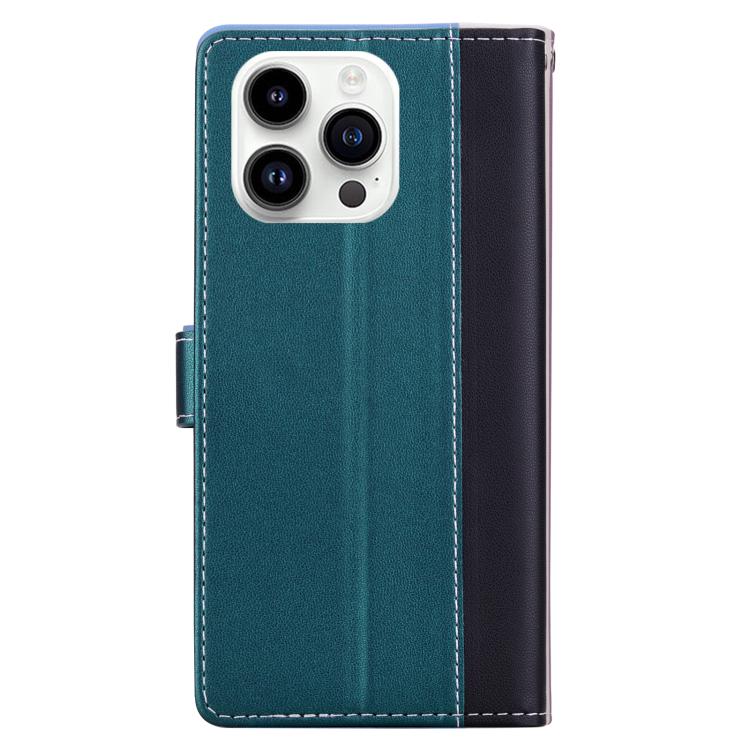 Funda de cuero bicolor con relieve para iPhone 16 Pro Max (negro y verde)