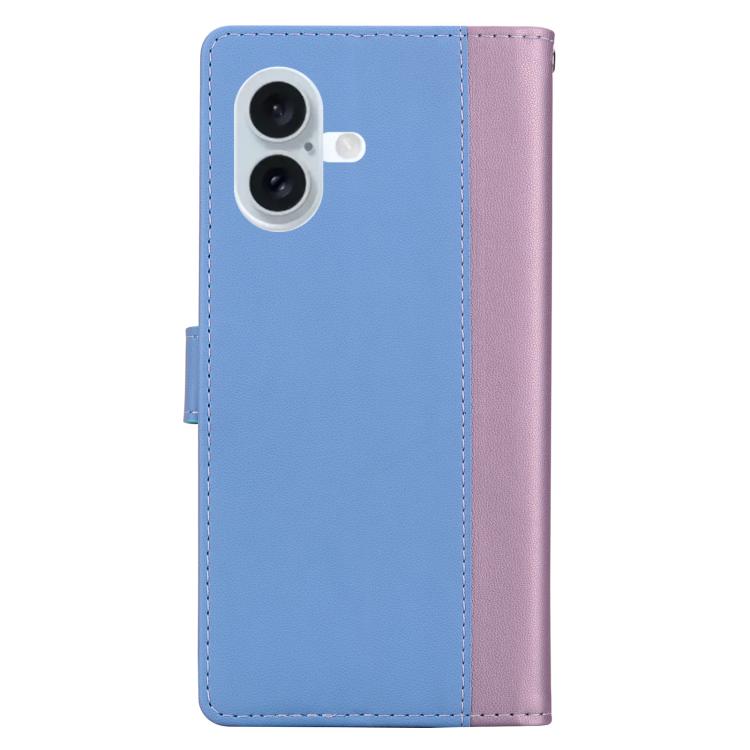 Funda de cuero bicolor con relieve para iPhone 16 (rosa y azul)