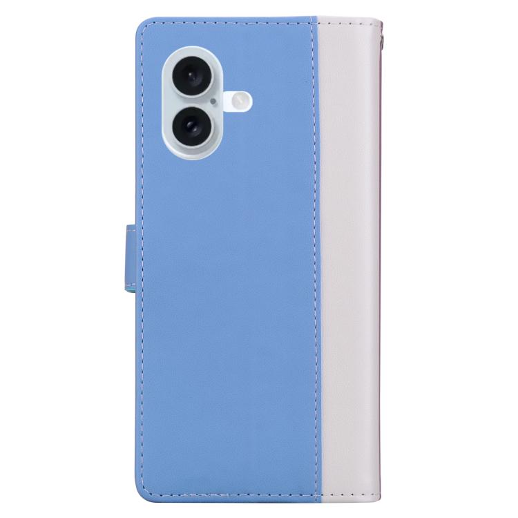 Funda de cuero bicolor con relieve para iPhone 16 (blanco y azul)