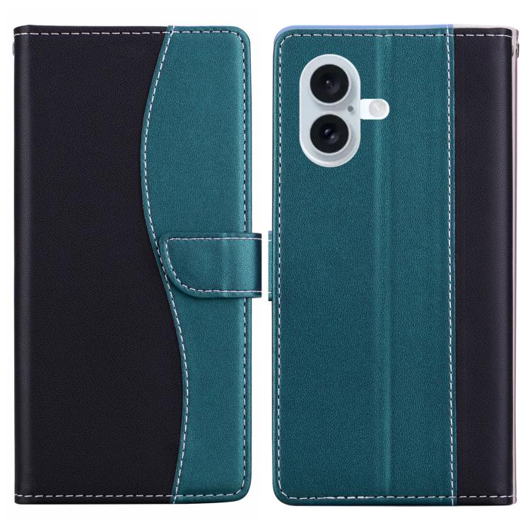Funda de cuero bicolor con relieve para iPhone 16 (negro y verde)