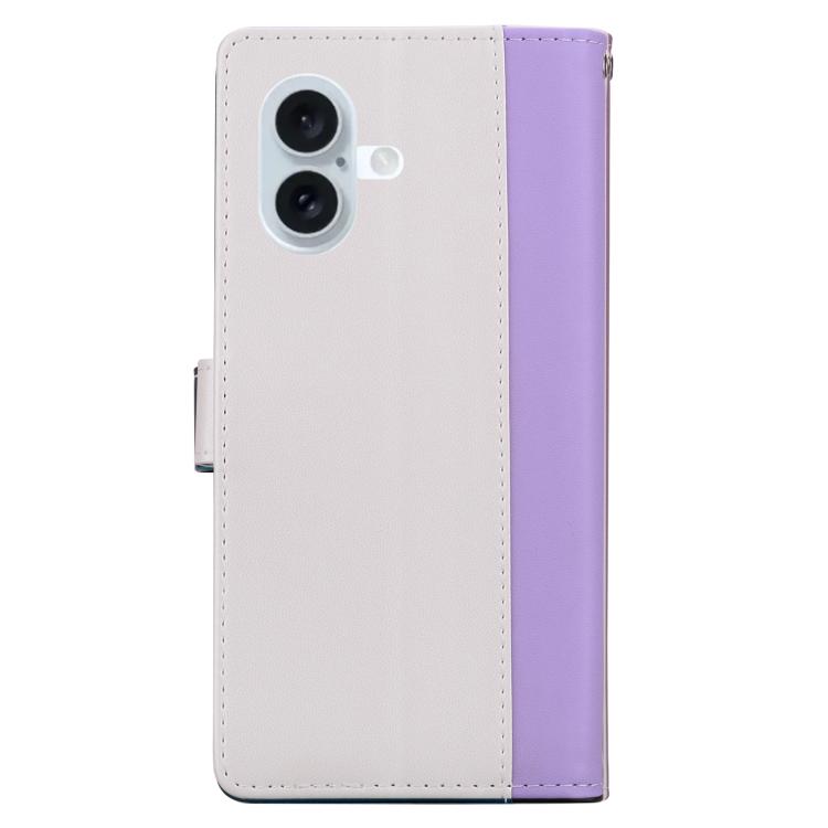 Funda de cuero bicolor con relieve para iPhone 16 (morado y blanco)