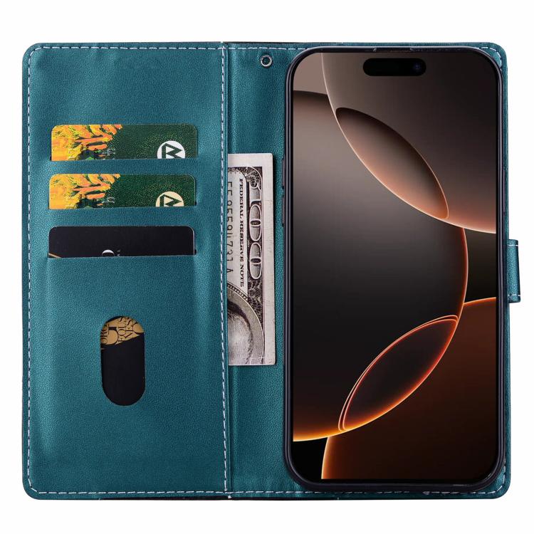 Funda de cuero bicolor con relieve para iPhone 15 Pro Max (negro y verde)