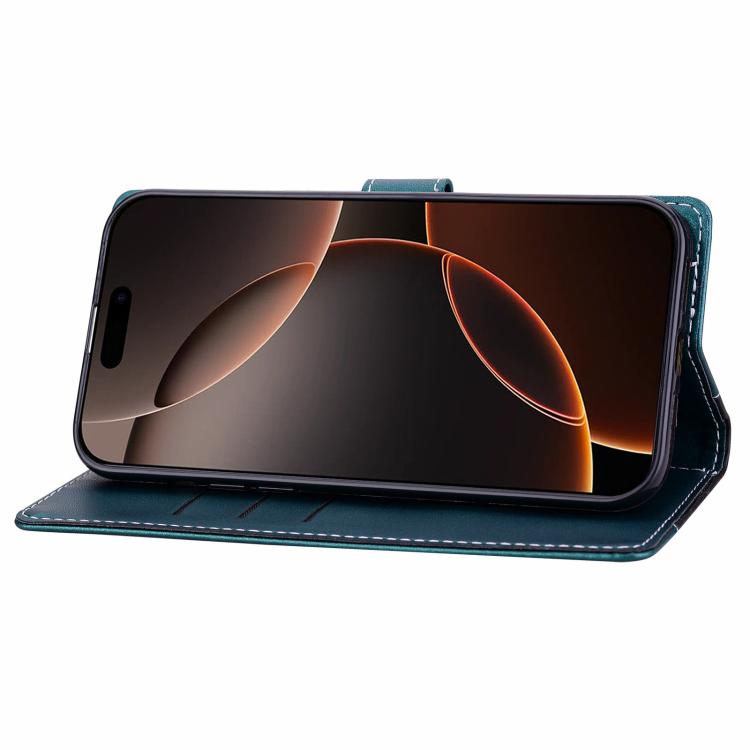 Funda de cuero bicolor con relieve para iPhone 15 Pro Max (negro y verde)