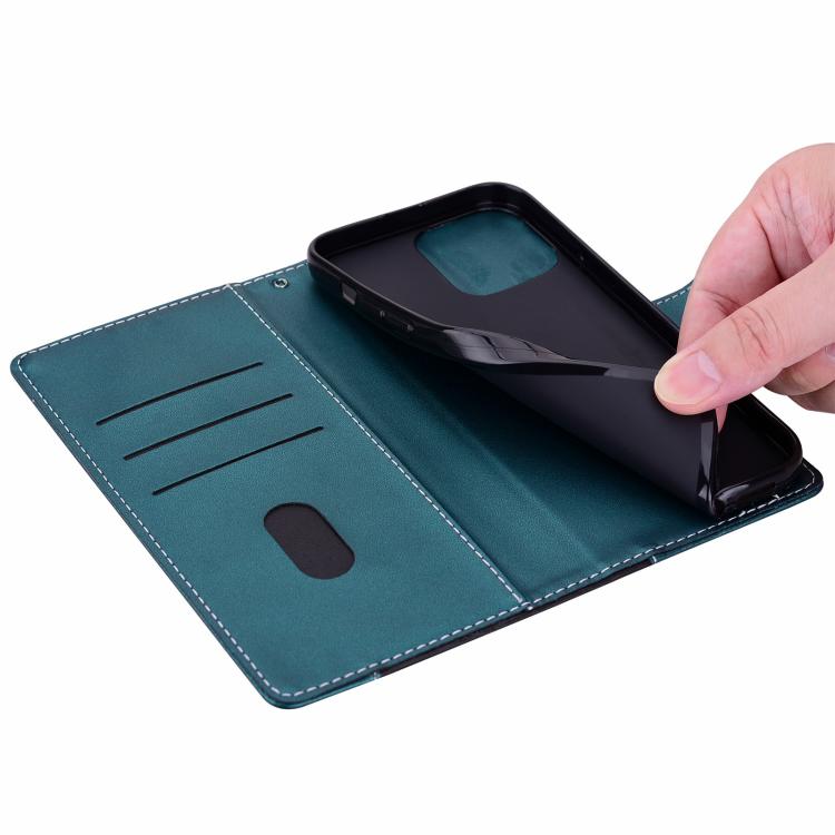 Funda de cuero bicolor con relieve para iPhone 15 Pro Max (negro y verde)